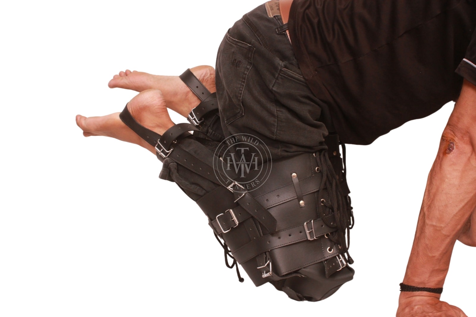 leather leg binder, leather restraint, leather pet crawler