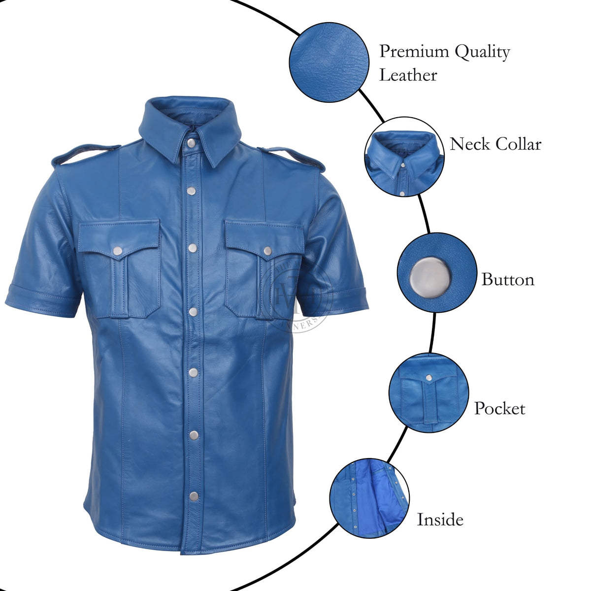Half Sleeve Military Leather Gay Shirt, view 8