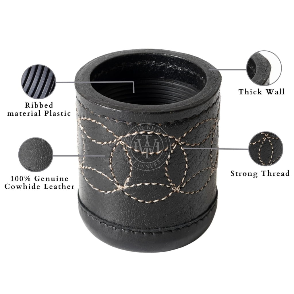 Black Leather Rolling Dice Cup with Ribbed Interior, view 6