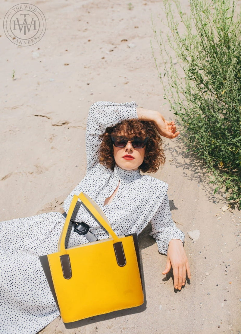 Leather Tote hand bag, Yellow Leather Purse, Leather bag, Leather Tote Purse