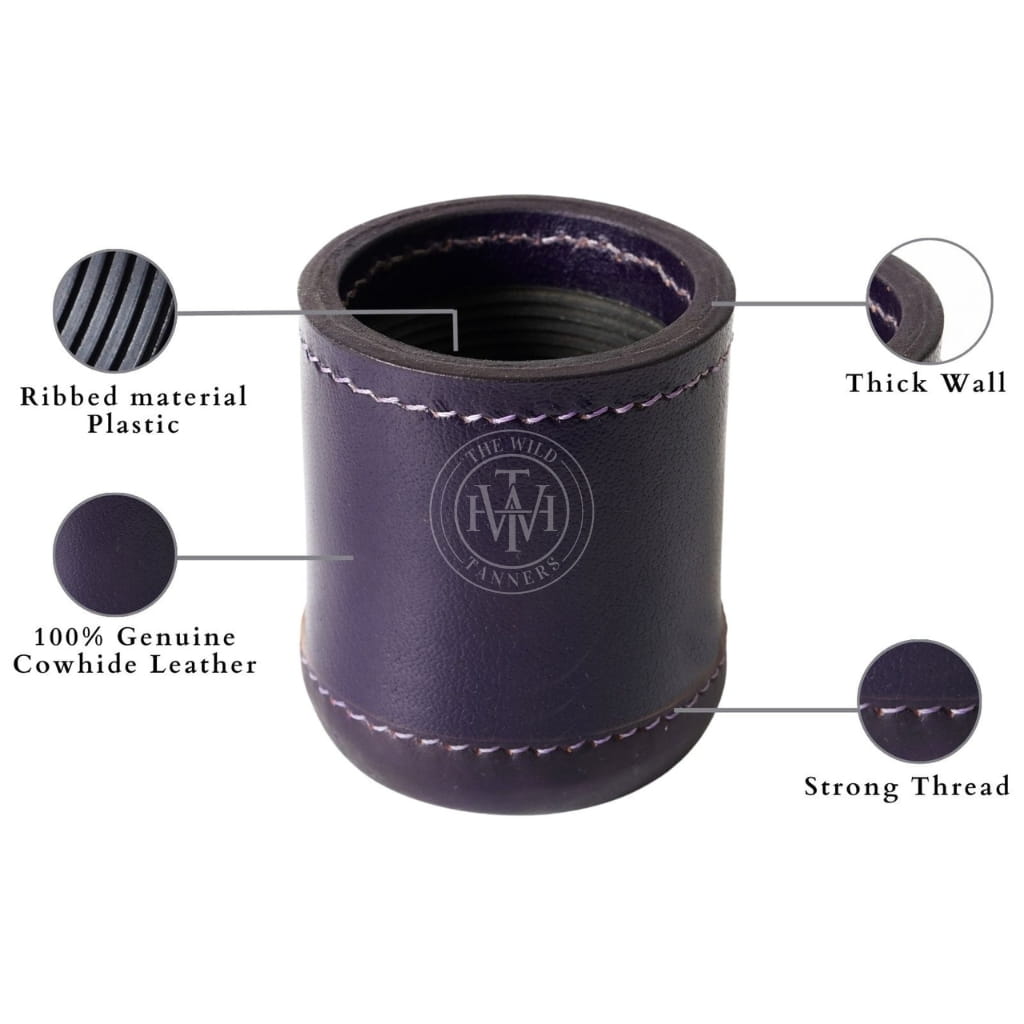 Ribbed Leather Backgammon Dice Cup Purple, view 6