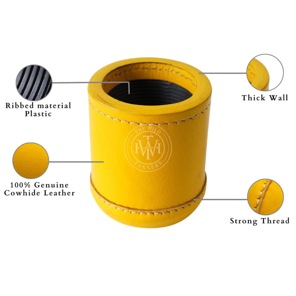 Genuine Ribbed Yellow Leather Dice Cup, view 6