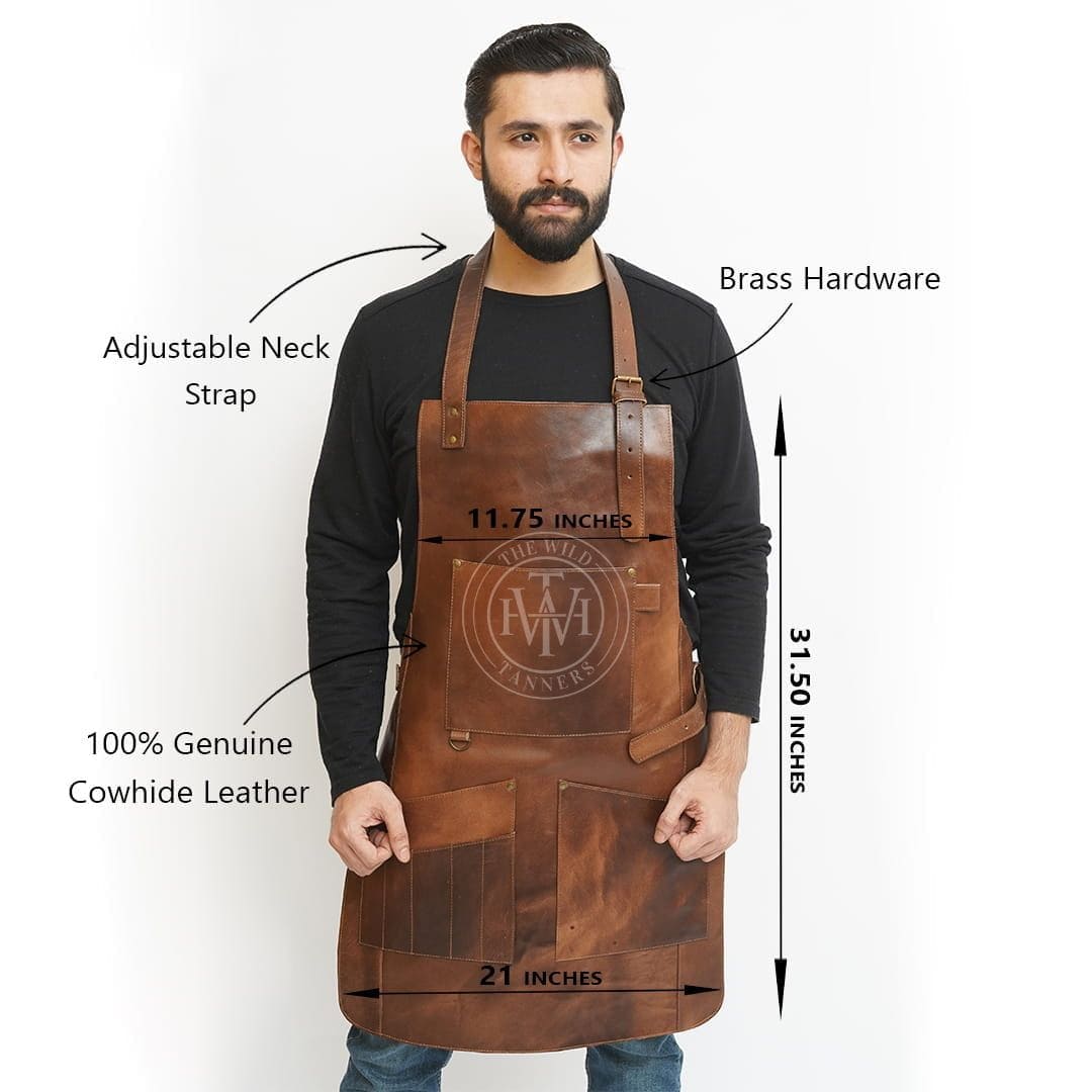 Genuine Mens Leather Apron with Pockets, view 6
