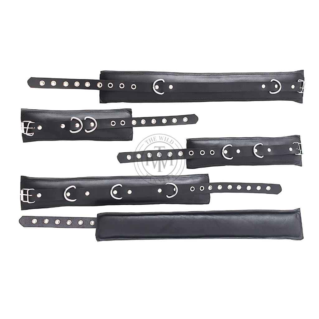 Unisex 7 Pcs Set Genuine Leather Bondage Handcuffs, view 6