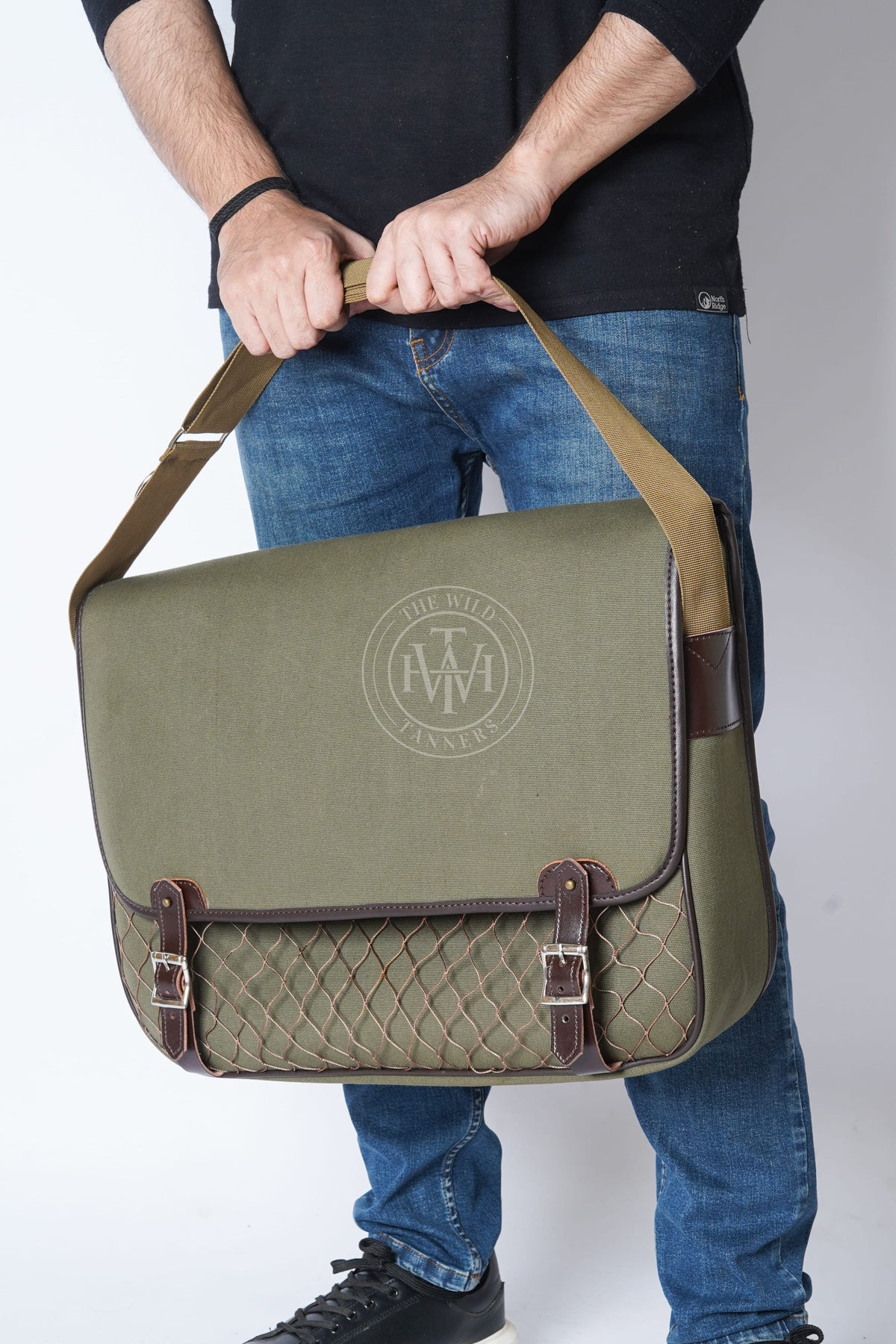 Leather Canvas Satchel Bag, view 4