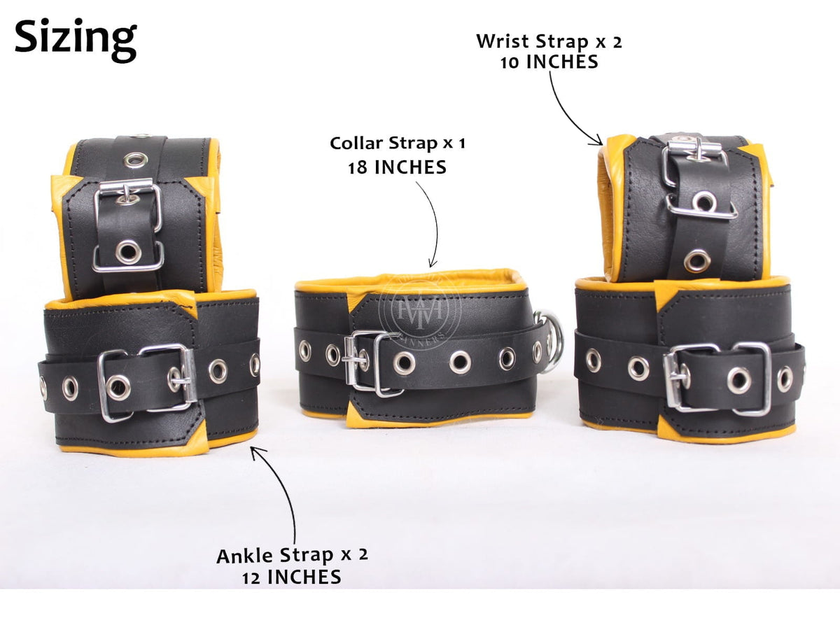 5 Pcs Set Genuine Leather Bondage Handcuffs, view 7
