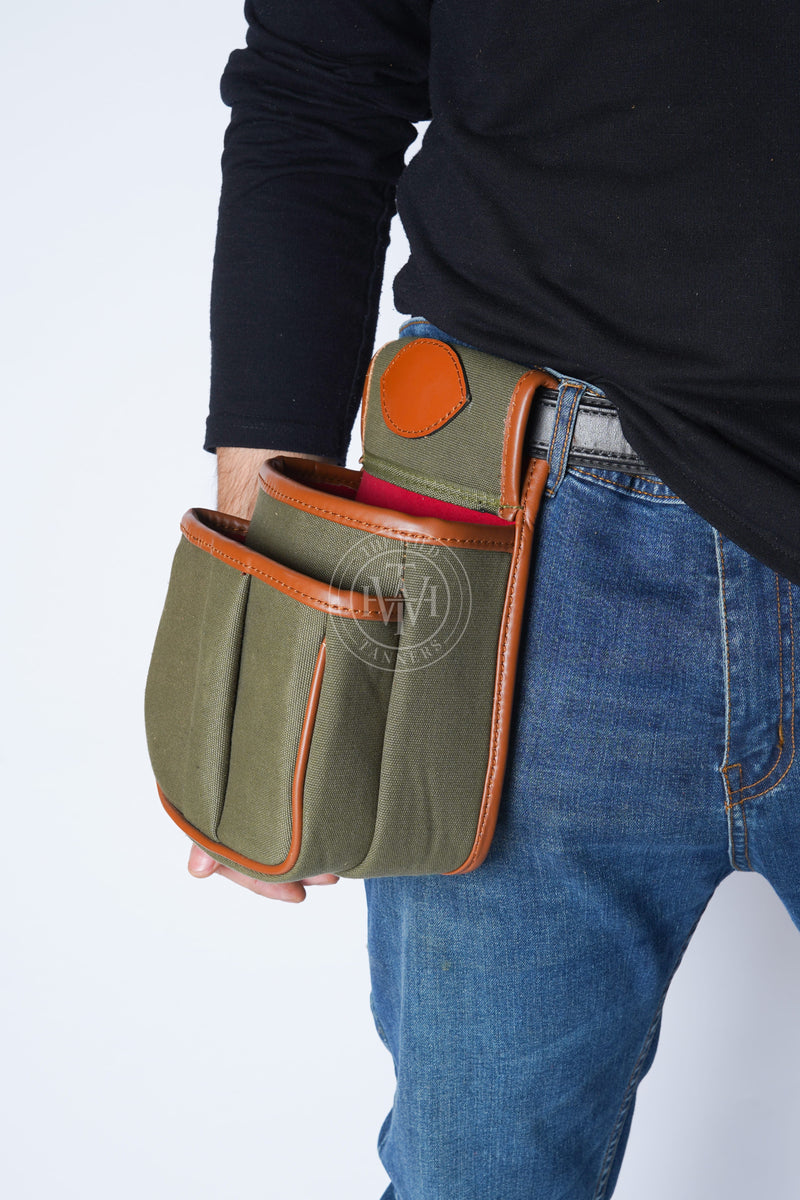 Canvas Leather Cartridge Bag, Canvas Belt Pouch, canvas cartridge bag, cartridge holder, shotgun cartridge bag, Leather Belt Pouch