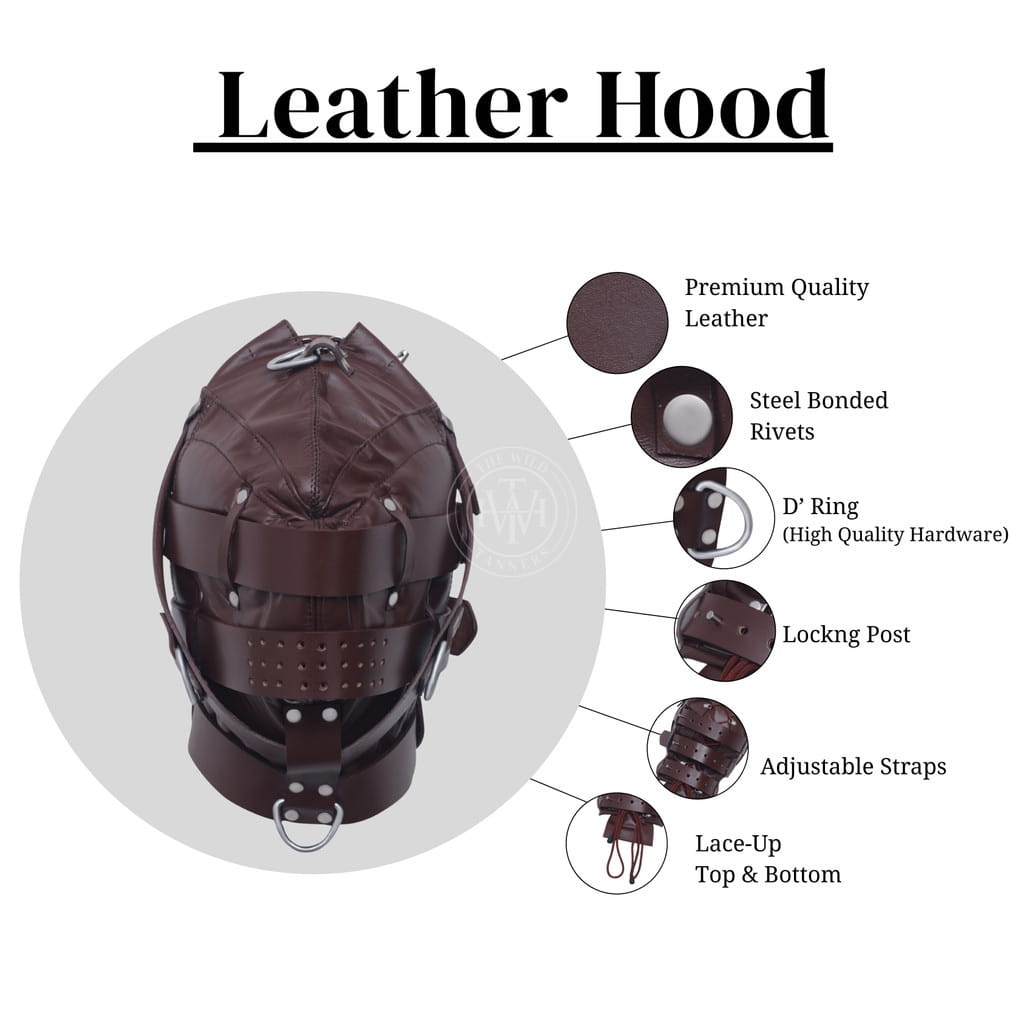 Brown Leather Hood with Adjustable Mask, view 7