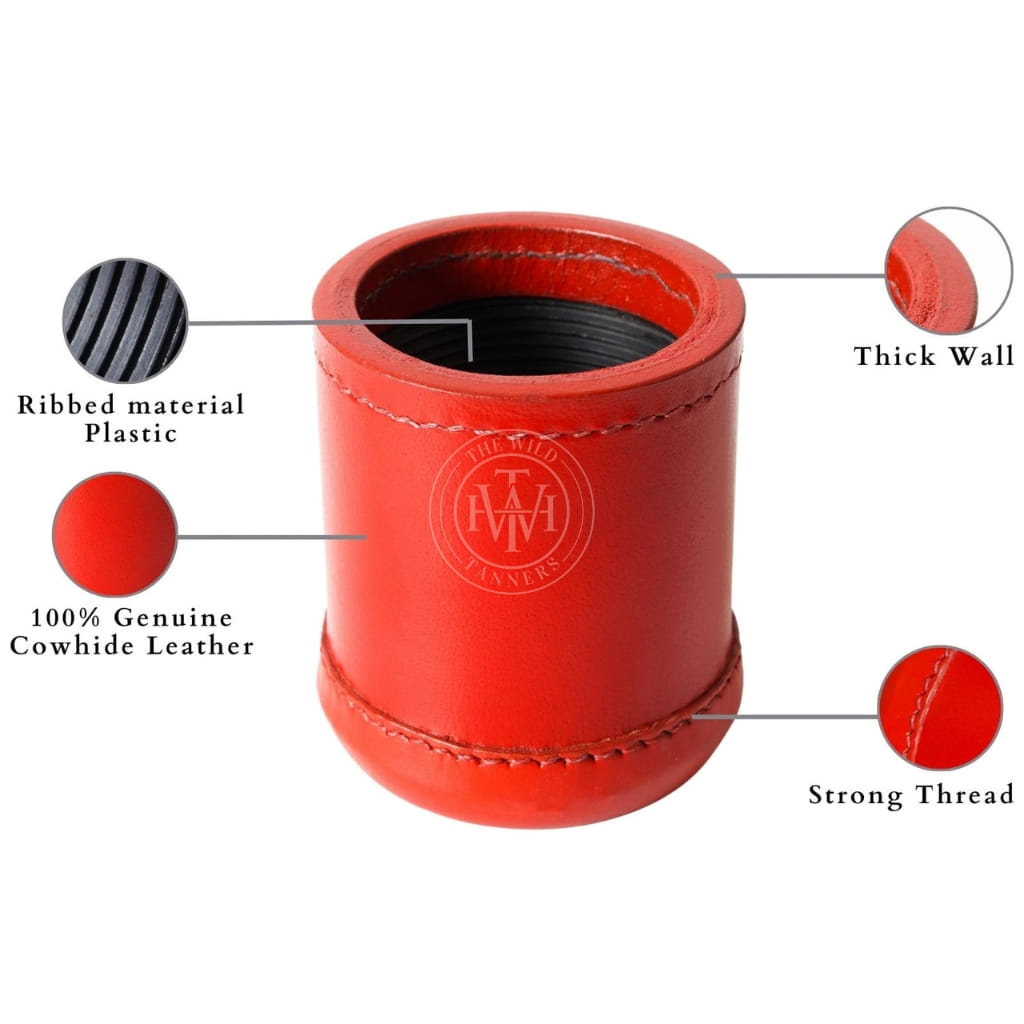 Ribbed Leather Dice Cup - Red, view 6
