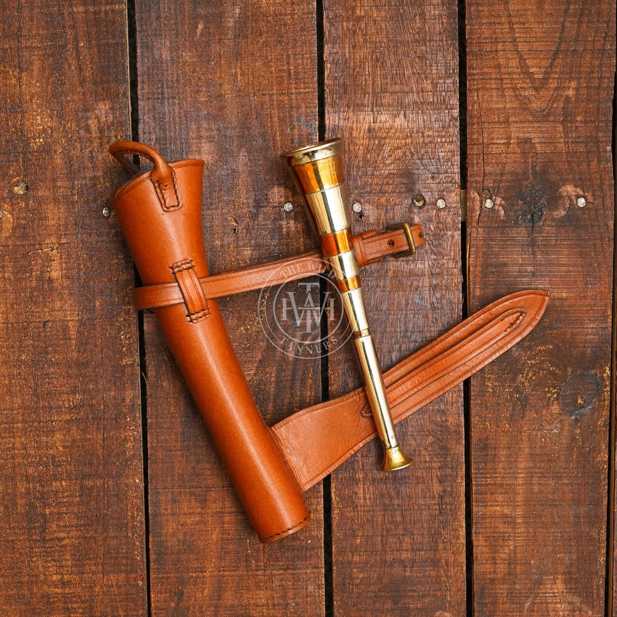 Copper Fox Hunting Horn With Leather Case, view 9