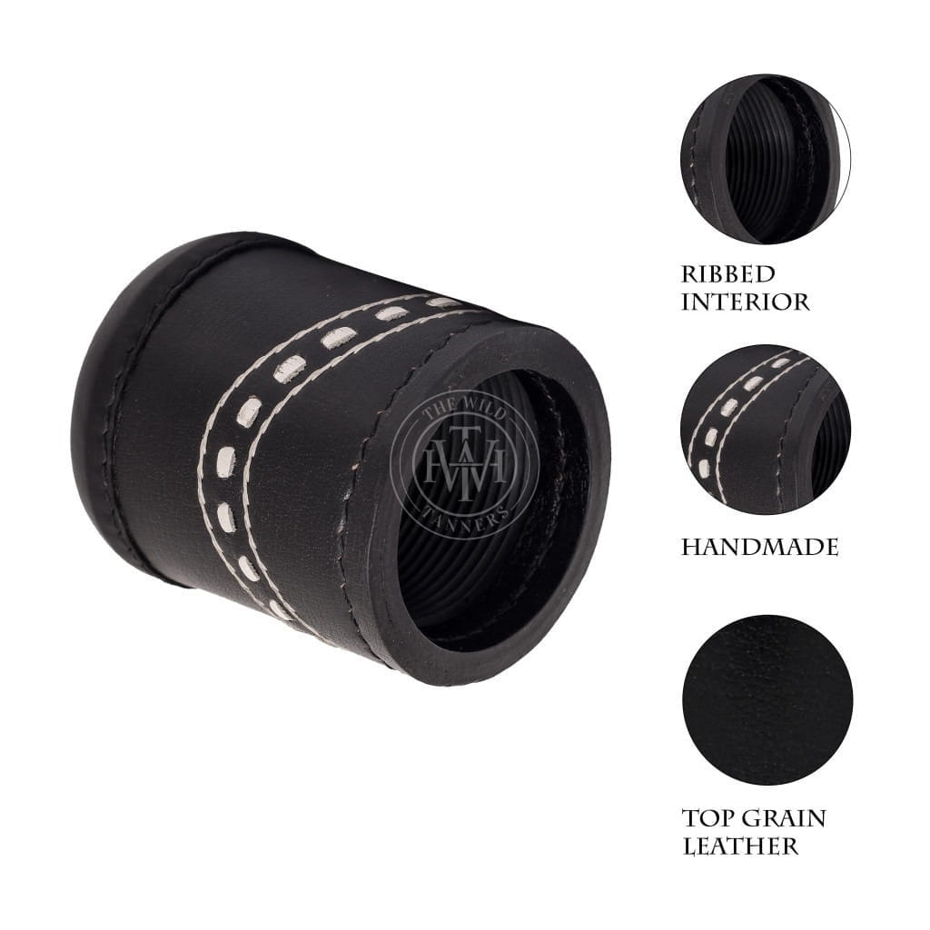 Leather Dice Cup Ribbed Interior - Black, view 6