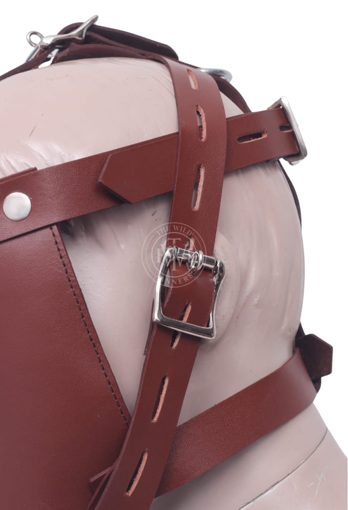 Brown Leather Bondage Muzzle for Sensual Play, view 6