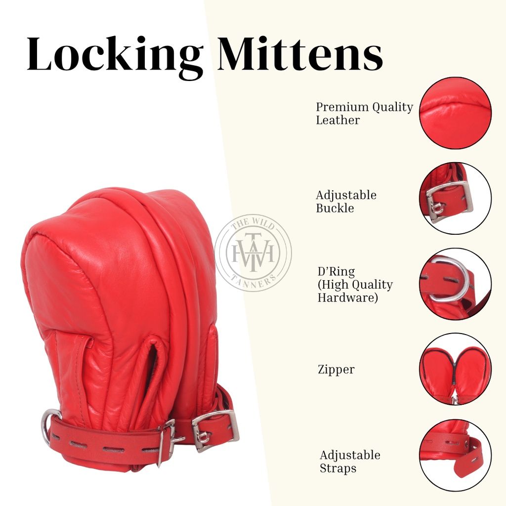 Red Locking Mittens with Zipped Palm, view 7