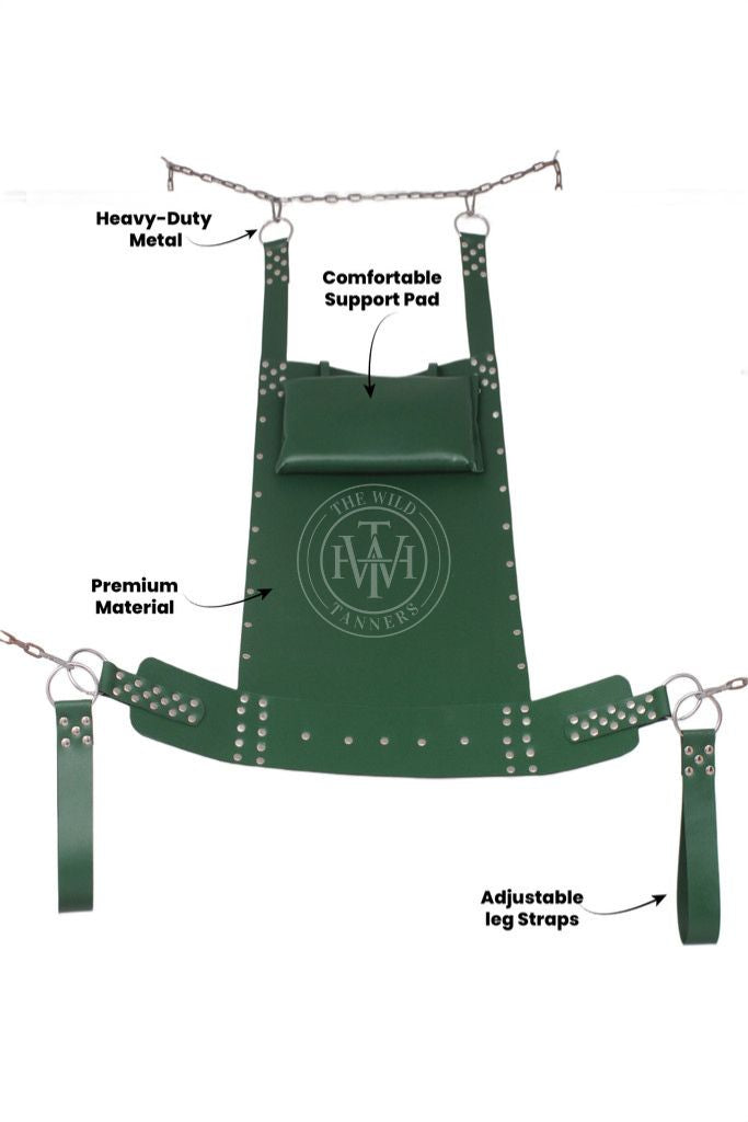 Dark Green Leather Sex Swing Bondage, view 11