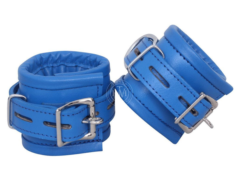 7 pcs blue leather bondage handcuffs set unisex, blue leather bondage cuffs, bondage cuffs set, unisex handcuffs set