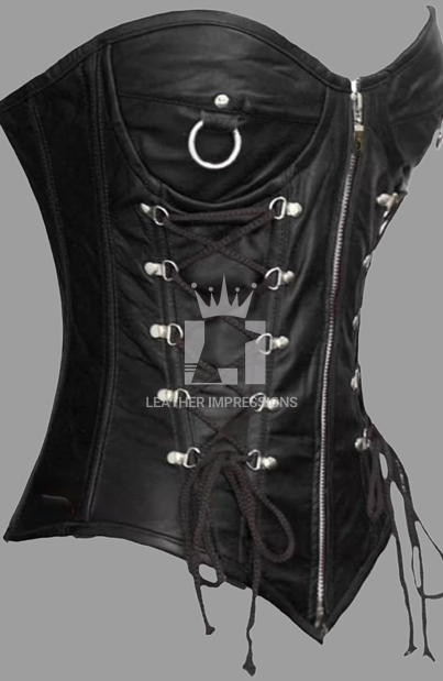 leather corset, leather overbust corset, black overbust corset
