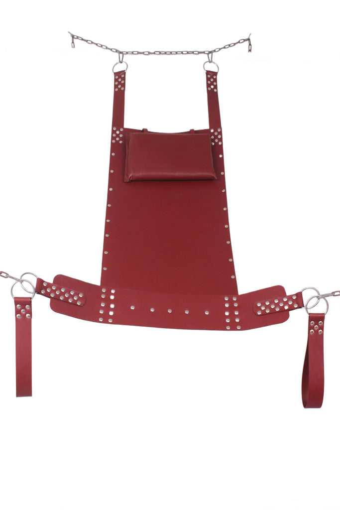 thick leather sex swing, brown leather swing, adjustable leather sex swing, BDSM leather swing