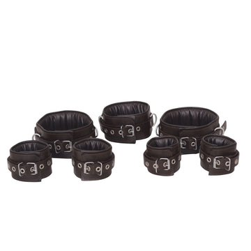 Unisex 7 Pcs Brown Set Leather Bondage Handcuffs
