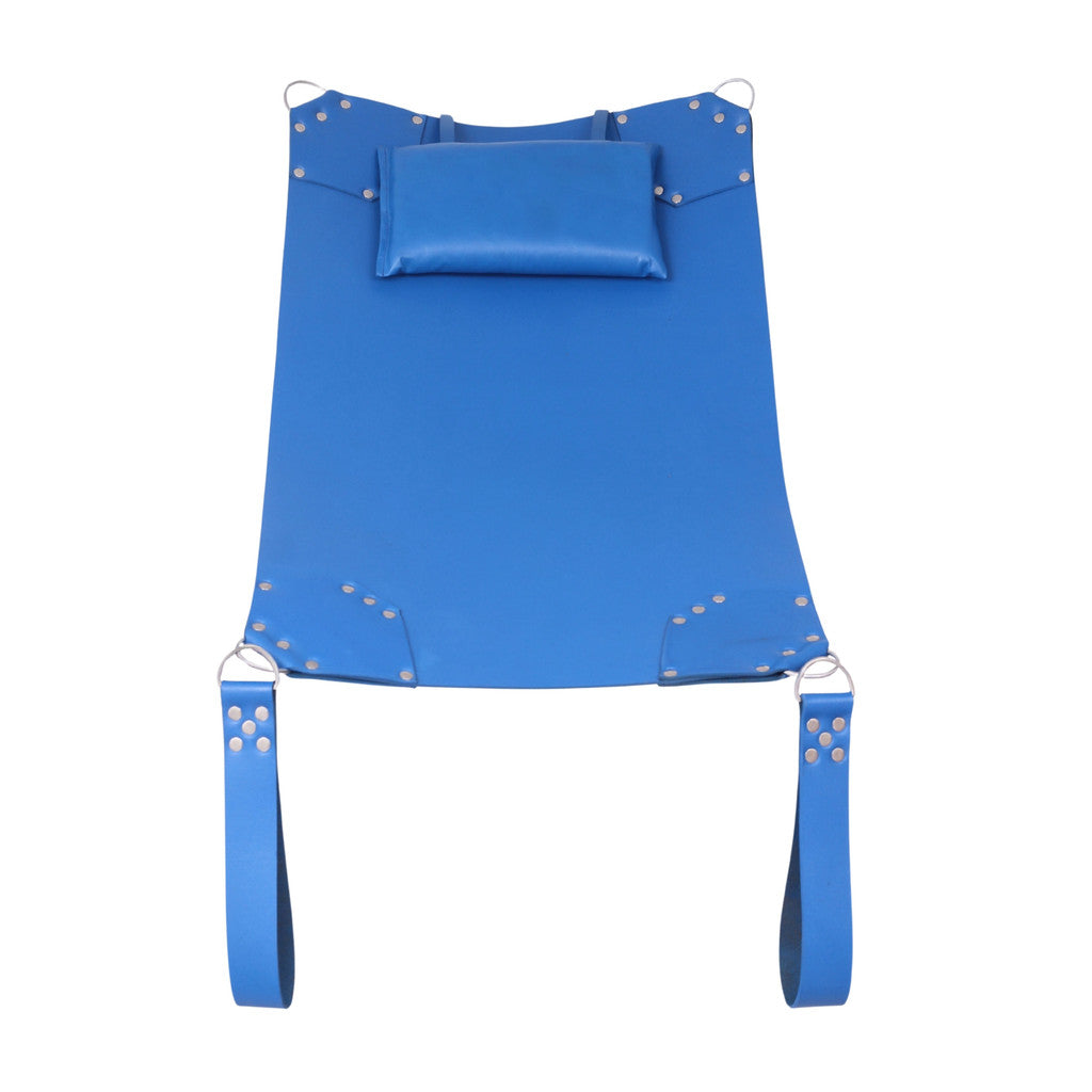 heavy-duty sex sling, leather swing, BDSM sling, blue leather sling, suspension sex swing