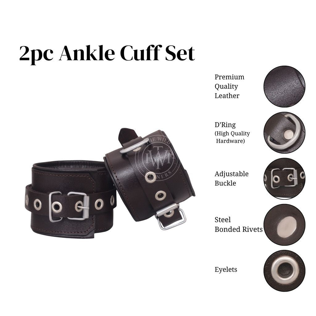 Unisex 7 Pcs Brown Set Leather Bondage Handcuffs, view 11