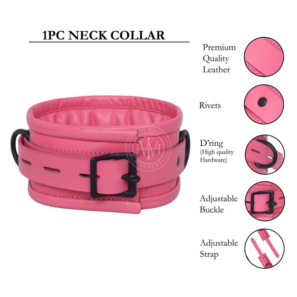7 Pcs Pink Set Handmade Leather Bondage Handcuffs, view 6