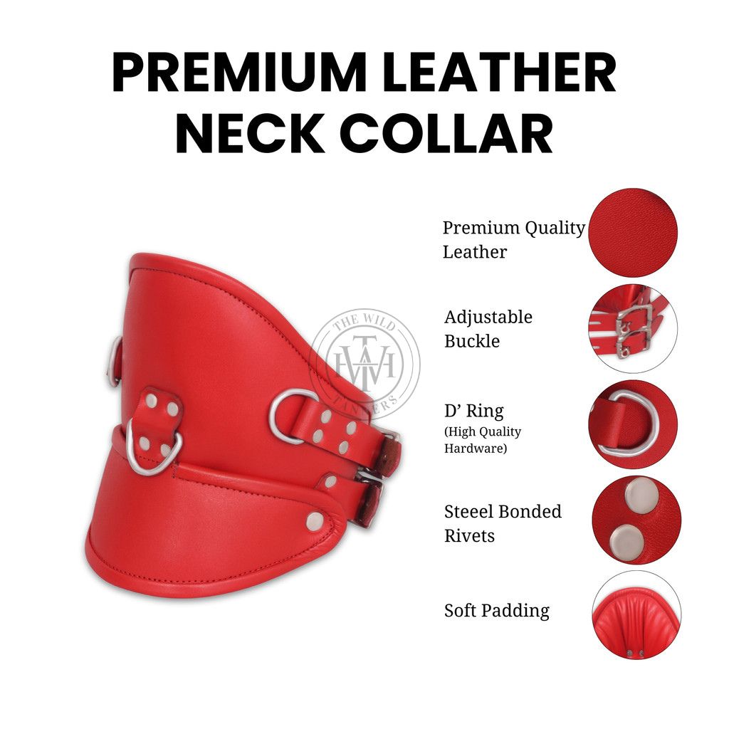 Red Leather Posture Collar With Locking Buckles, view 7