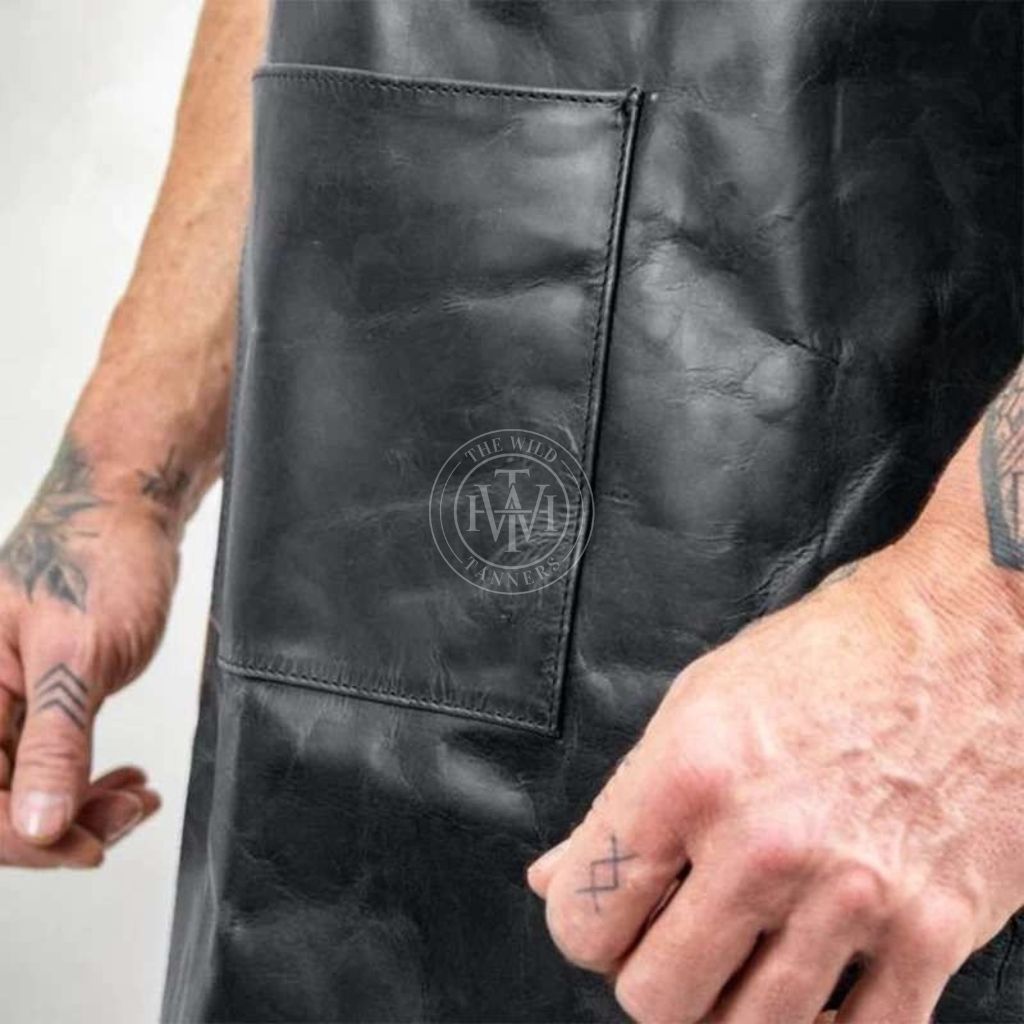 Cross Back Black Leather Apron, view 6