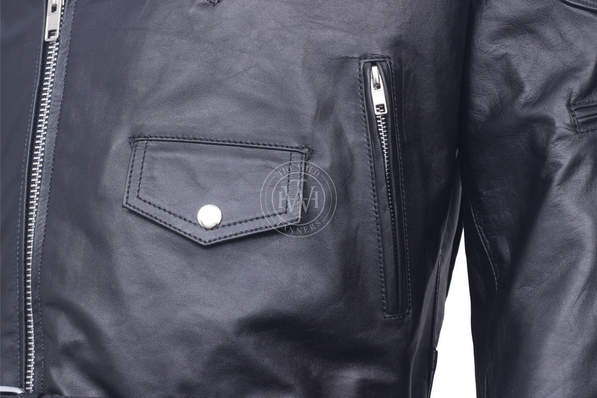 Premium Mens Leather Motorcycle Jacket, view 7