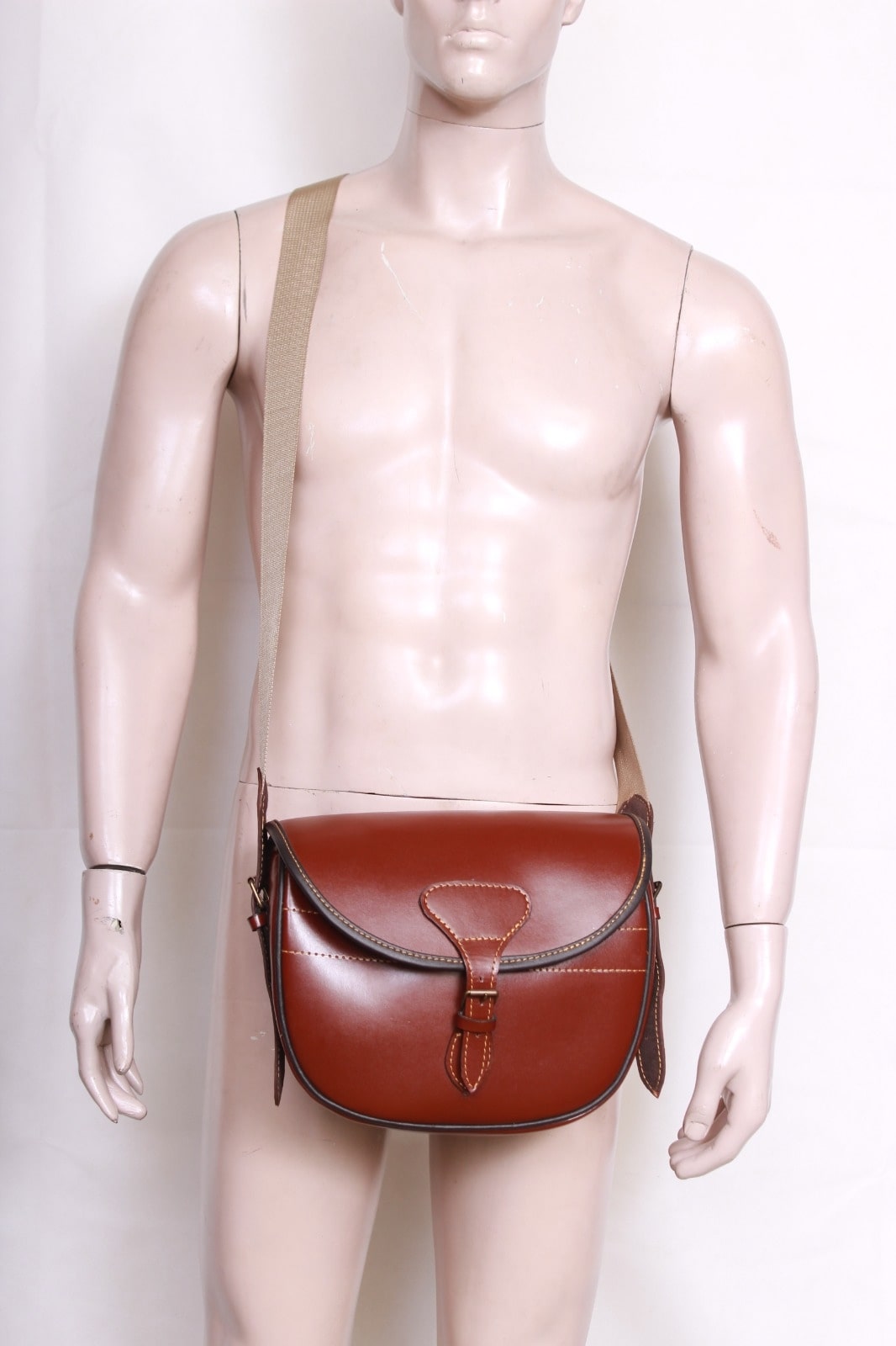 Genuine Leather Cartridge Bag with Black Piping
