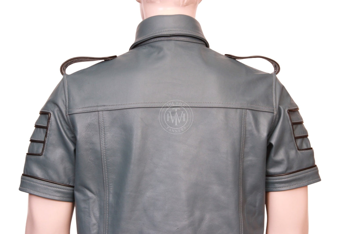 Stylish Leather Military Style Shirt, view 7