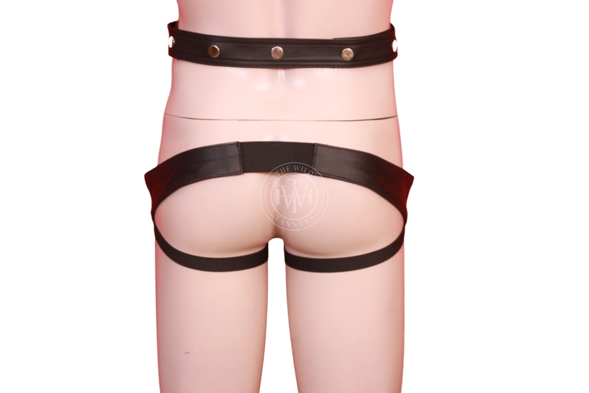 Mens Leather Harness Bodysuit Styled With Front Zipper, view 7