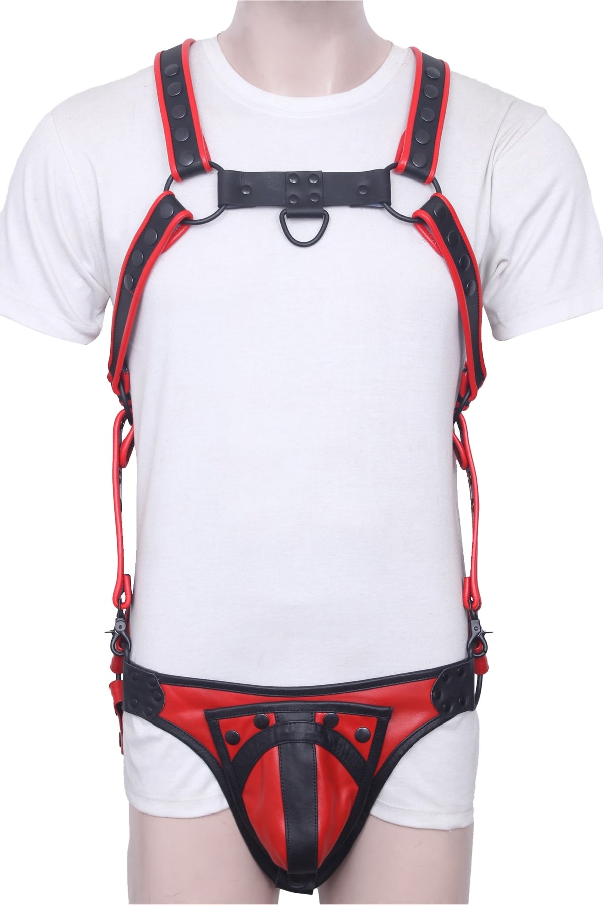 Men's leather body harness and jockstrap