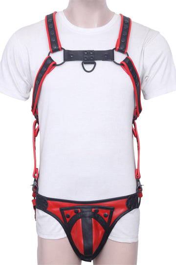 Men's leather body harness and jockstrap