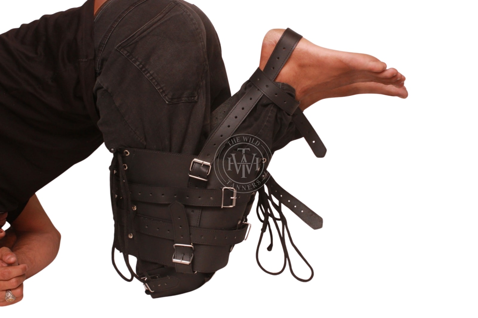leather leg binder, leather restraint, leather pet crawler
