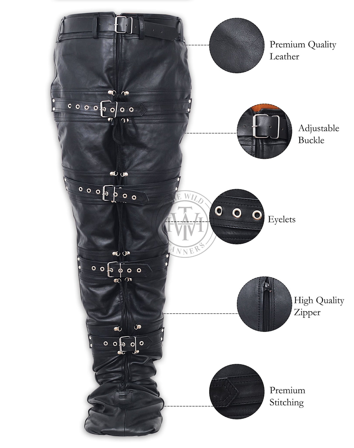 Unisex Black Leather Leg Binder For Adults, view 7