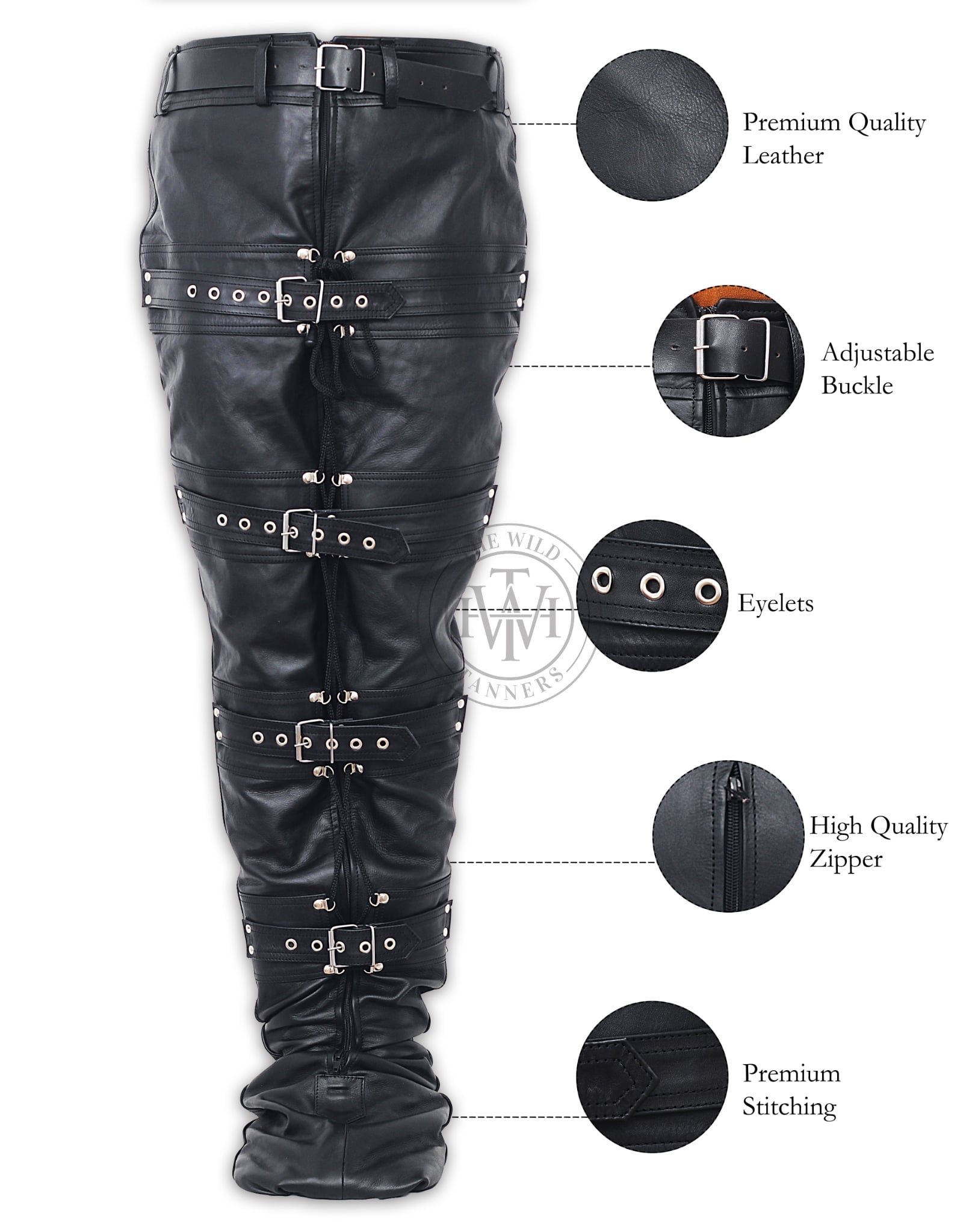 leather leg binders, leather restraints, black leather restraints belts