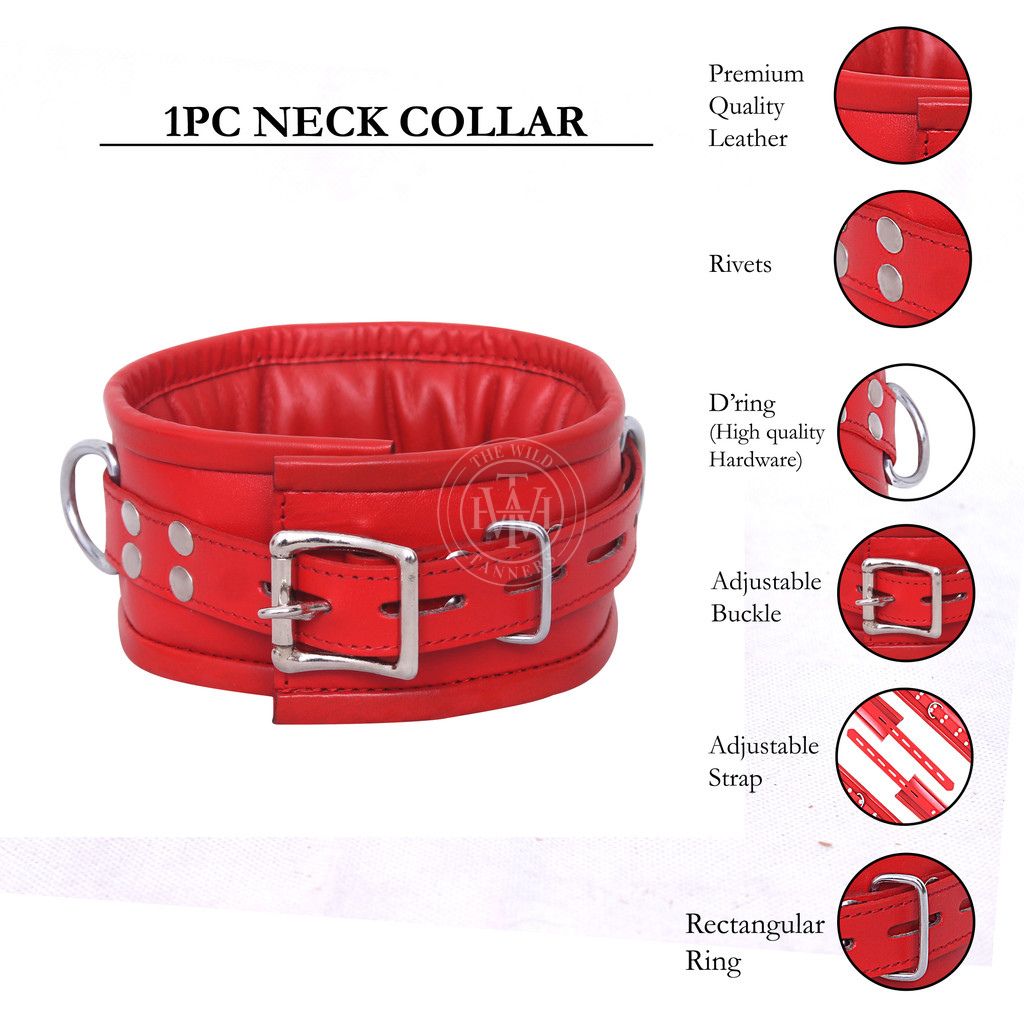 5 Pcs Genuine Red Leather Handcuffs Set, view 7