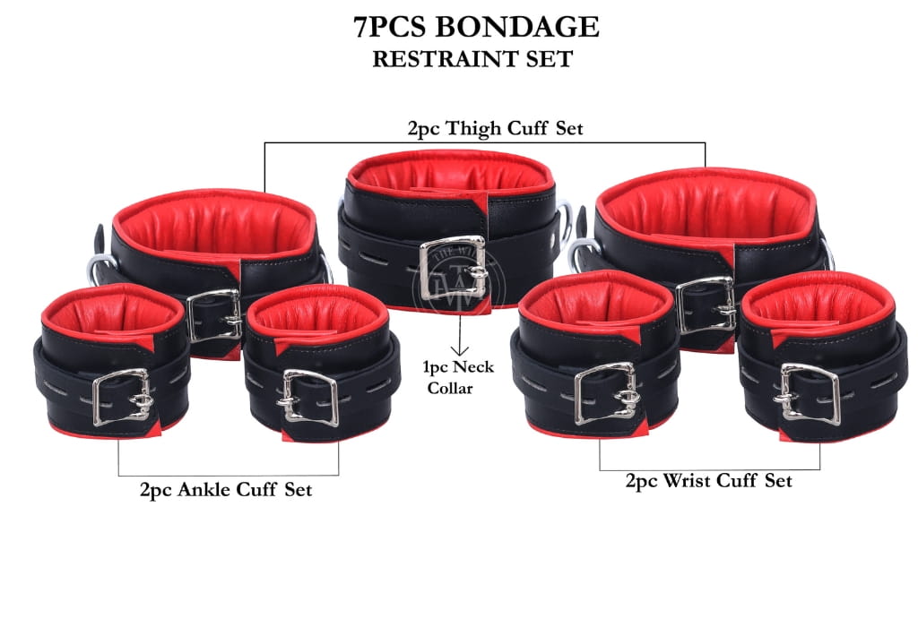 7 Pcs Gay Padded Leather Handcuffs, view 12