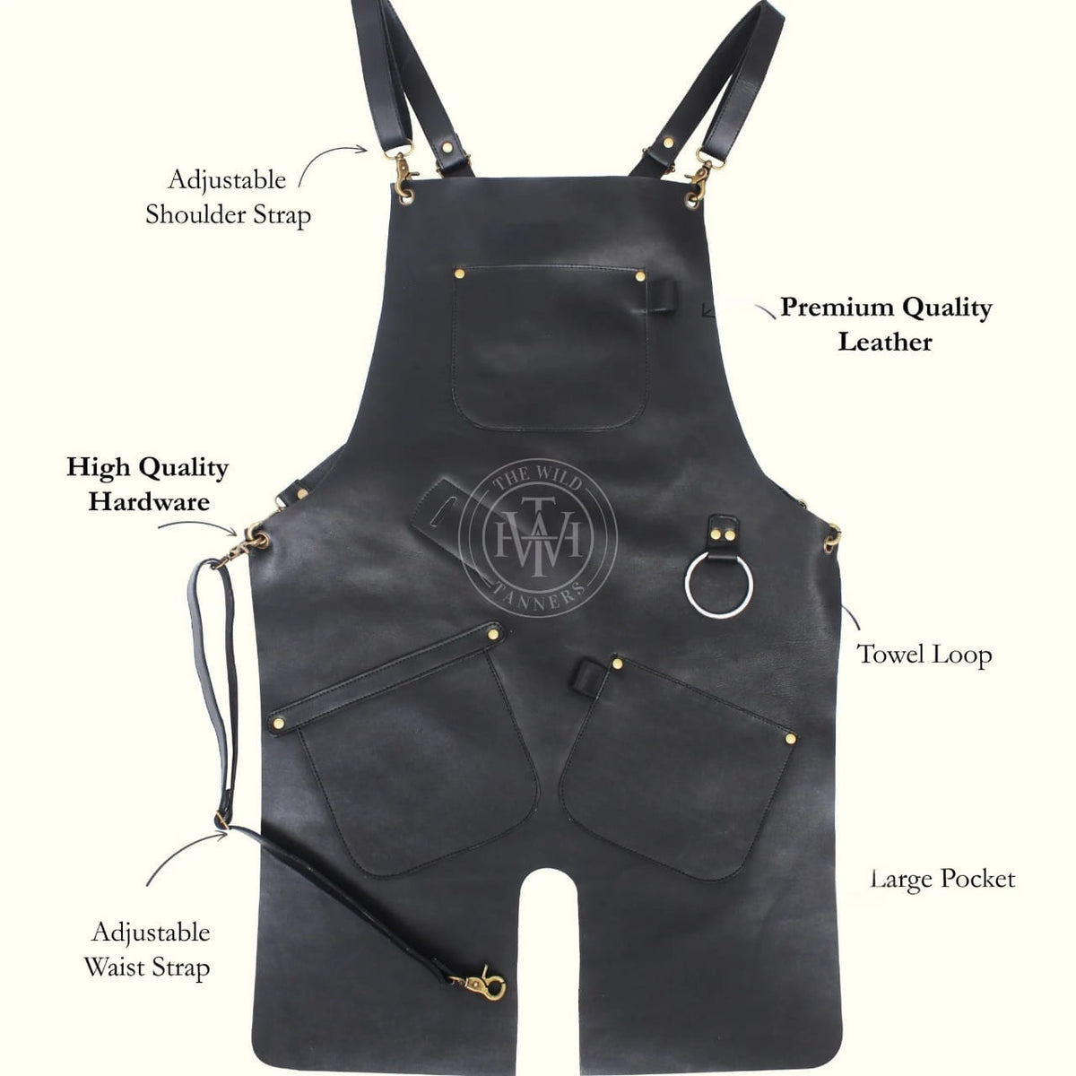 Full Grain Black Leather Chef Apron for Men, view 7
