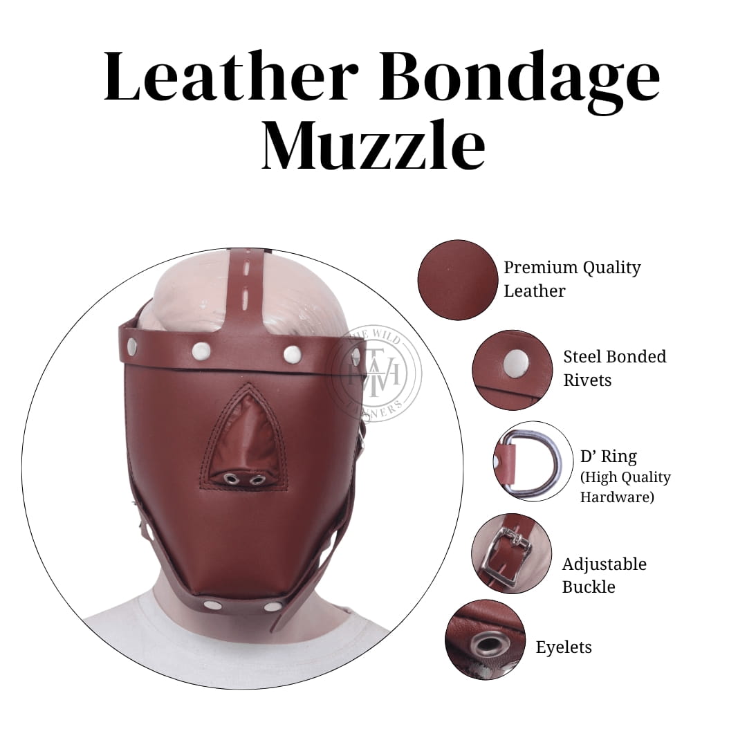 Brown Leather Bondage Muzzle for Sensual Play, view 7