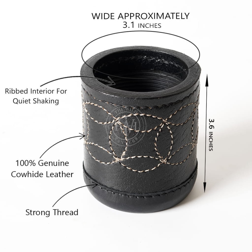 Black Leather Rolling Dice Cup with Ribbed Interior, view 7