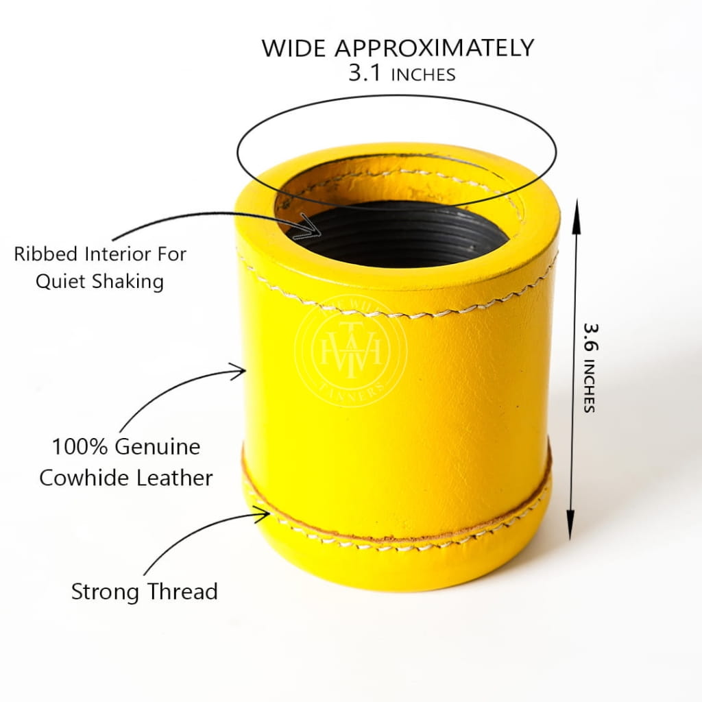Genuine Ribbed Yellow Leather Dice Cup, view 7