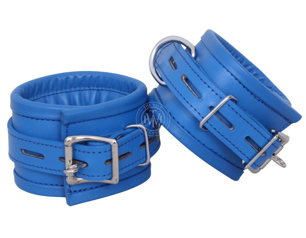 7 pcs blue leather bondage handcuffs set unisex, blue leather bondage cuffs, bondage cuffs set, unisex handcuffs set