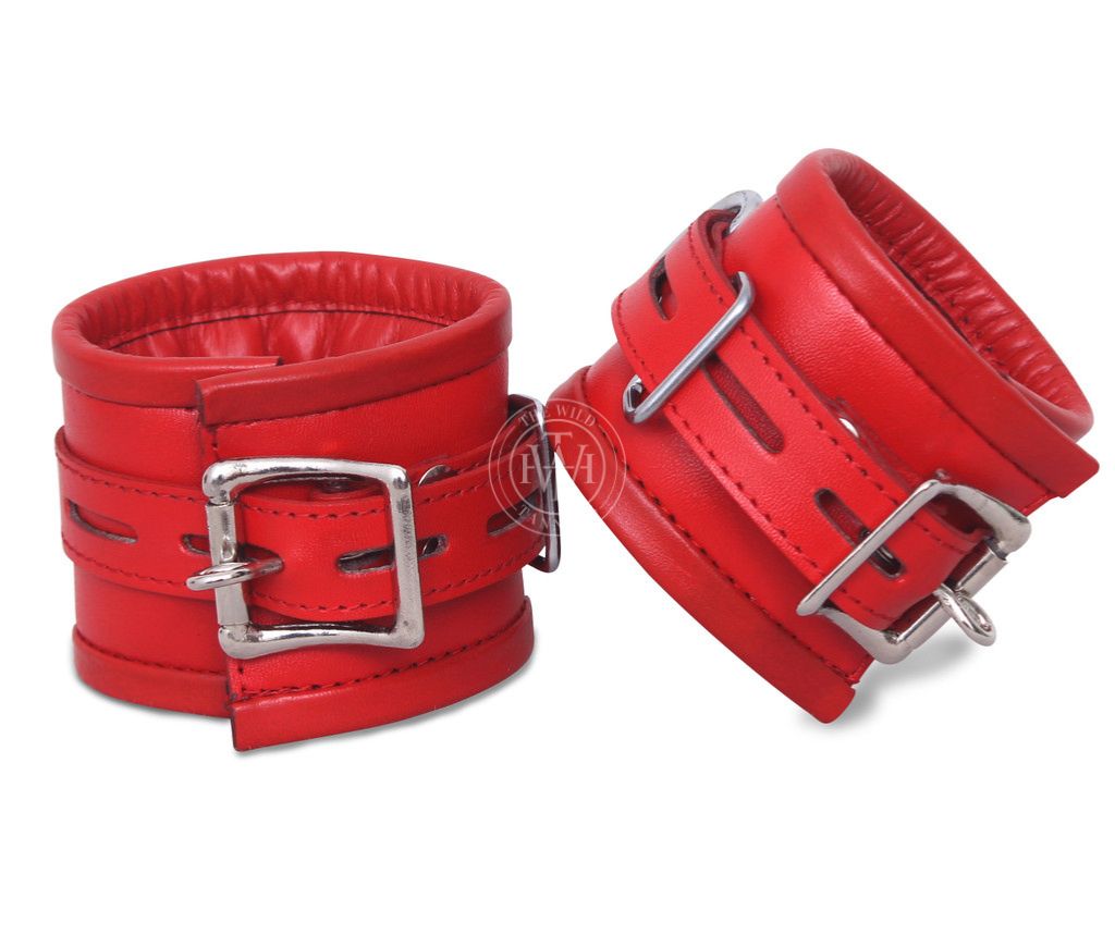 7 Pcs Red Leather Bondage Handcuffs Set Unisex, view 3