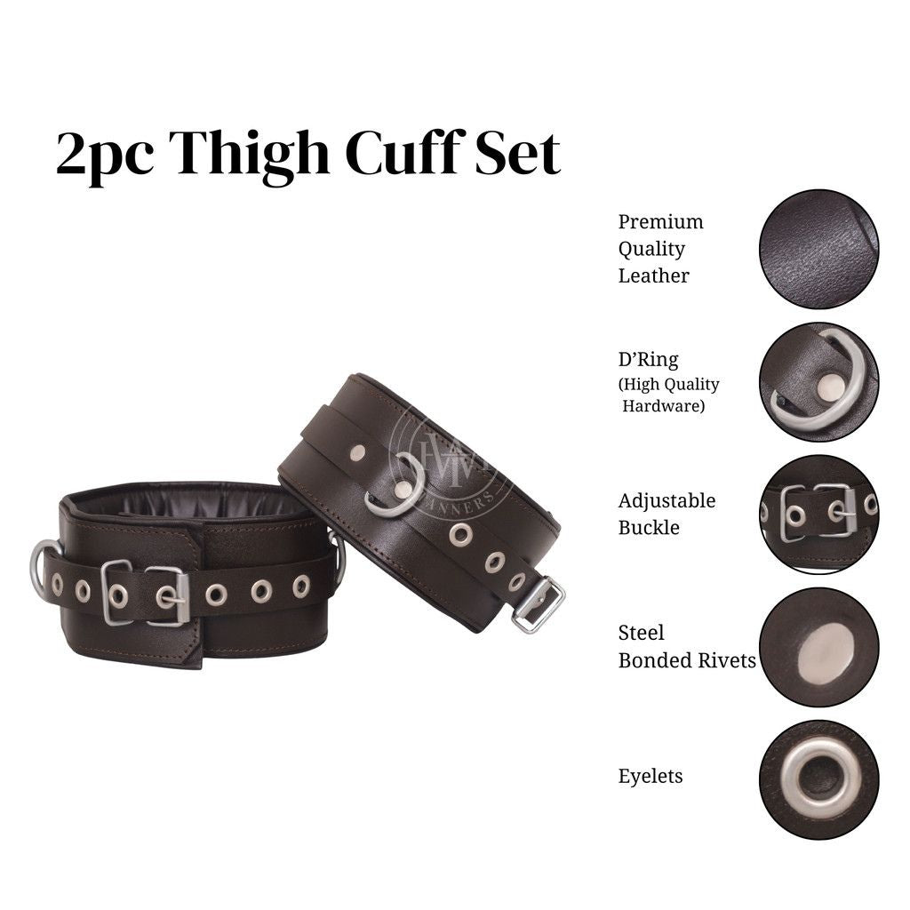 Unisex 7 Pcs Brown Set Leather Bondage Handcuffs, view 10