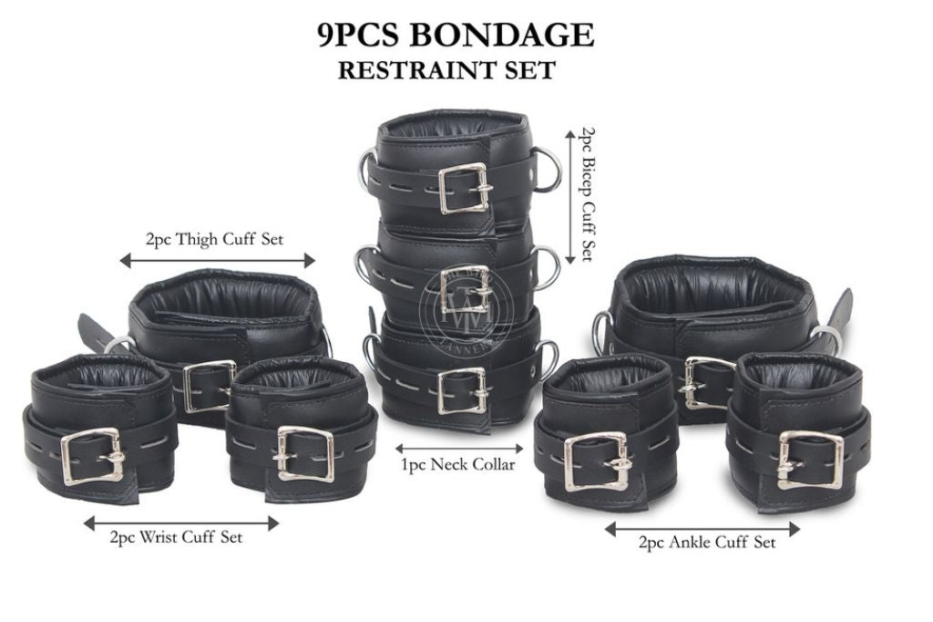 Premium Black Leather Bondage Handcuffs Set, view 12