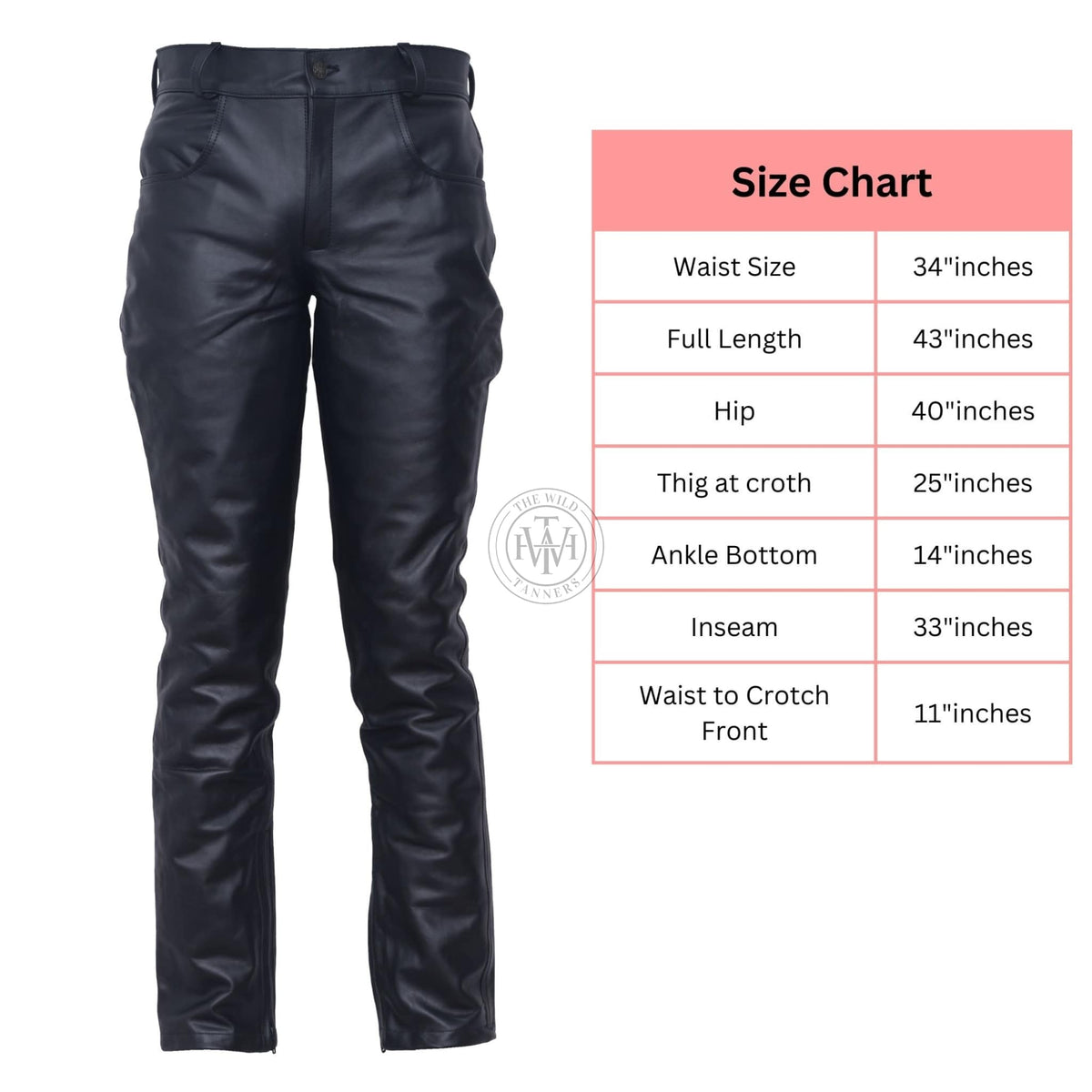 Plain Men's Black Leather Pants, view 8