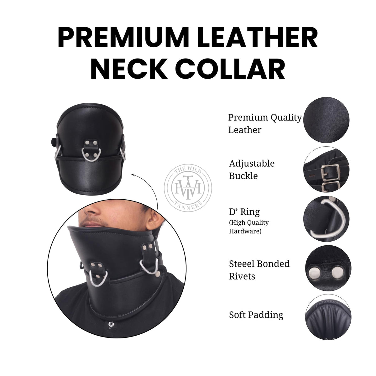 Genuine Leather Mens Bondage Collar, view 8