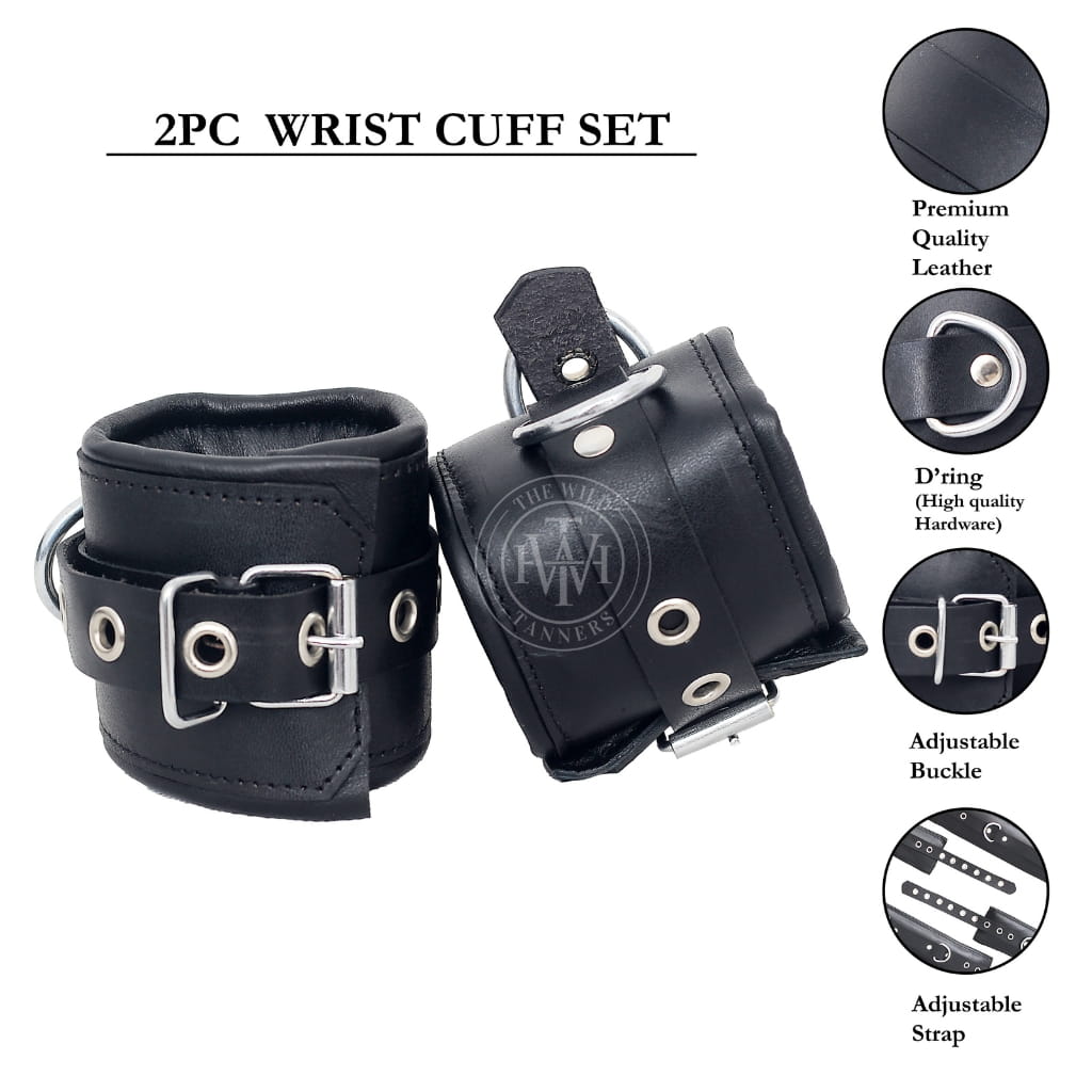 Unisex 7 Pcs Set Genuine Leather Bondage Handcuffs, view 9