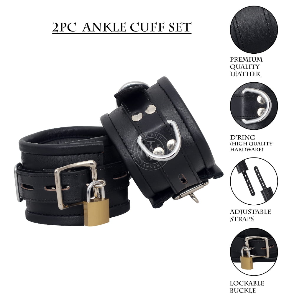Leather bondage cuffs, BDSM cuffs, adjustable leather restraints, fetish cuffs, wrist and ankle cuffs